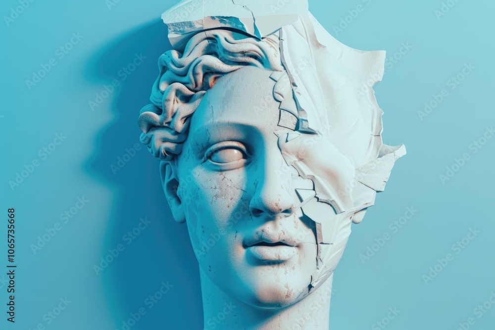 Modern art collage with plaster head statue and portrait. Modern art collage with plaster head statue and portrait.