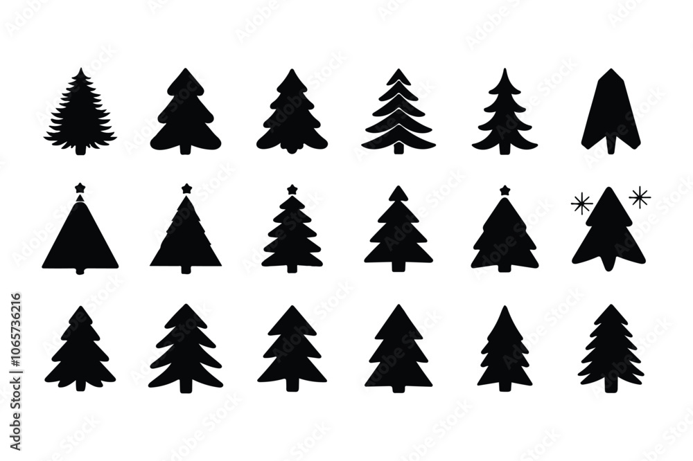 Obraz premium black and white christmas tree silhouette vector illustration
