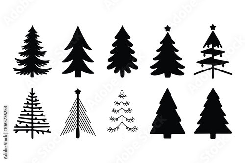 black and white christmas tree silhouette vector illustration