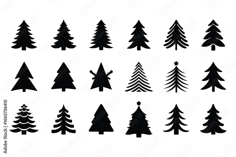 Obraz premium black and white christmas tree silhouette vector illustration