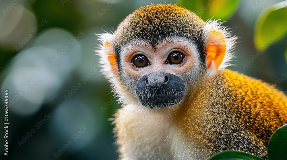 Fototapeta premium A close-up portrait of a curious monkey with large, expressive eyes looking directly at the camera.