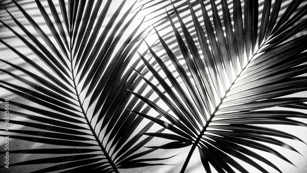 Fototapeta premium Palm Leaf Shadows A Monochromatic Study of Light and Form