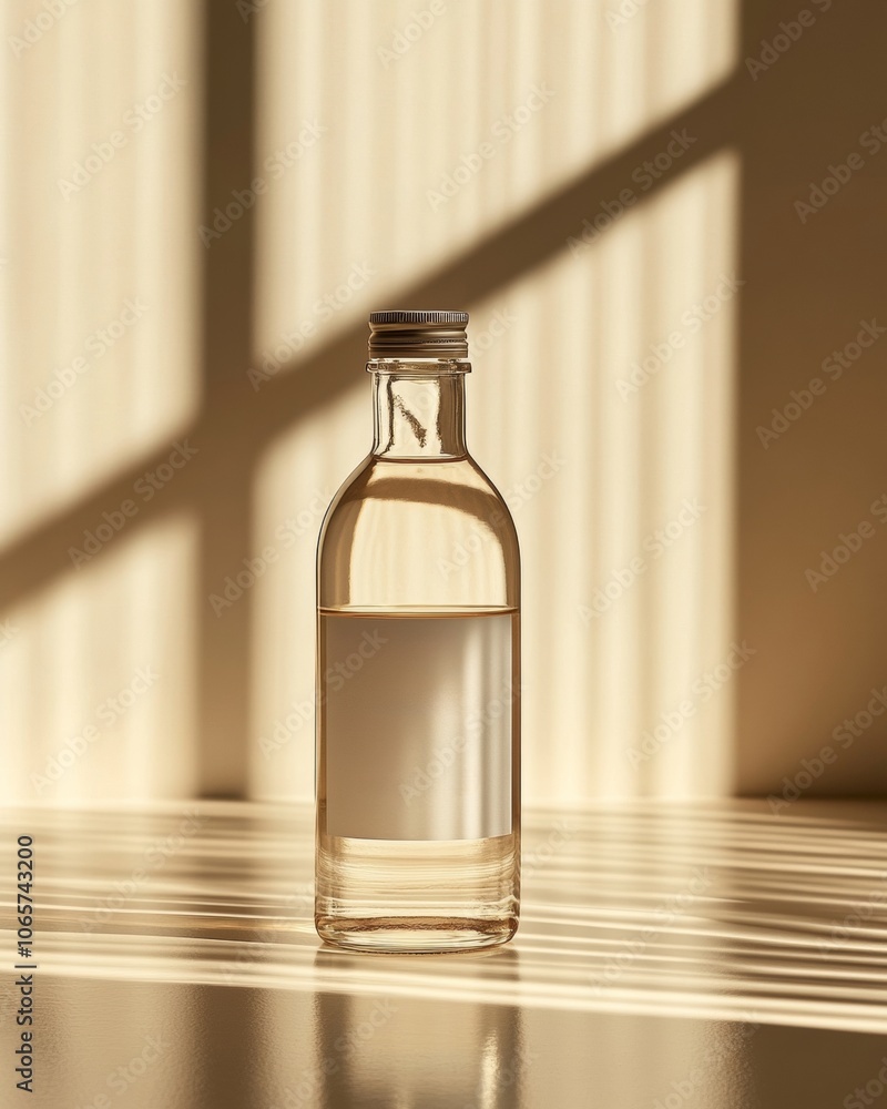 Minimalist Glass Bottle in Warm Sunlit Shadows Minimalist Glass Bottle in Warm Sunlit Shadows
