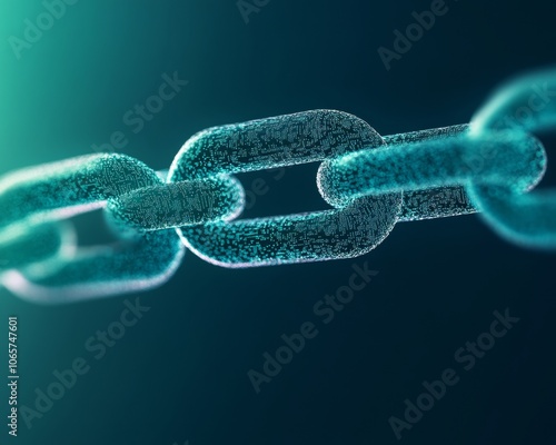 Futuristic Blockchain Network Interconnected Digital Chains in Blue and Green High-Tech Design