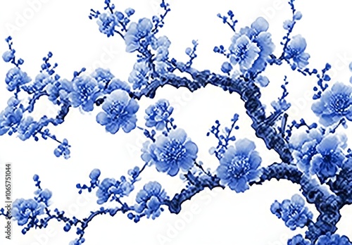 Blue Floral Branch on White Background photo