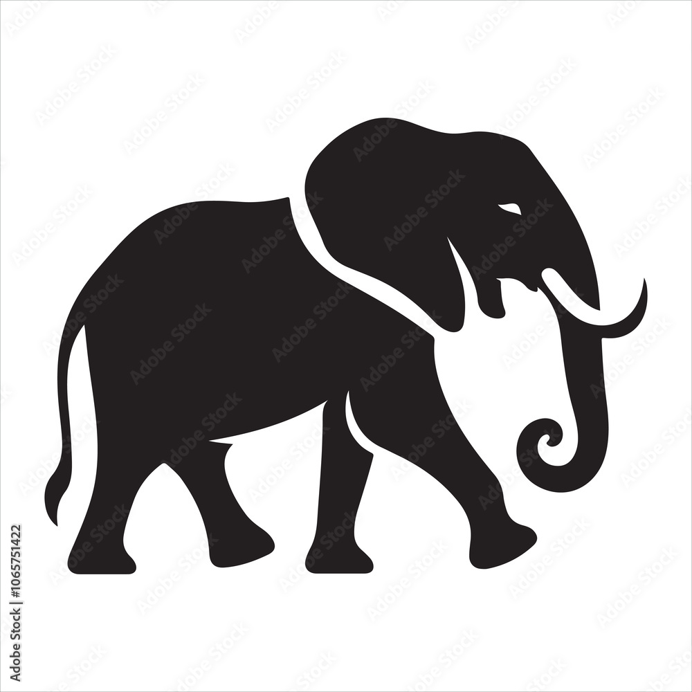 Obraz premium Black silhouette of a standing elephant on a clean white background