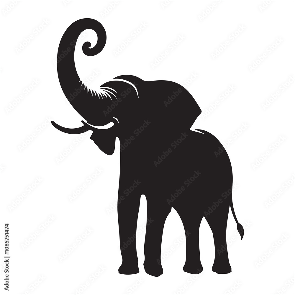 Obraz premium Black silhouette of a standing elephant on a clean white background