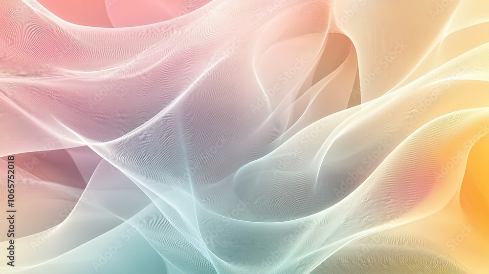 Fototapeta premium Pastel Dream: Abstract flowing fabric in soft pastel colors. A dreamy, ethereal image perfect for backgrounds or design projects.