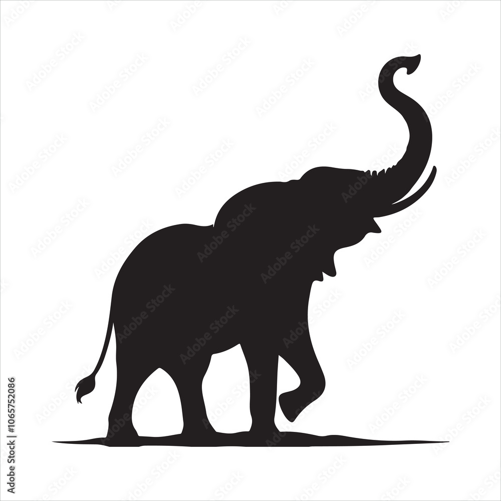 Obraz premium Black silhouette of a standing elephant on a clean white background