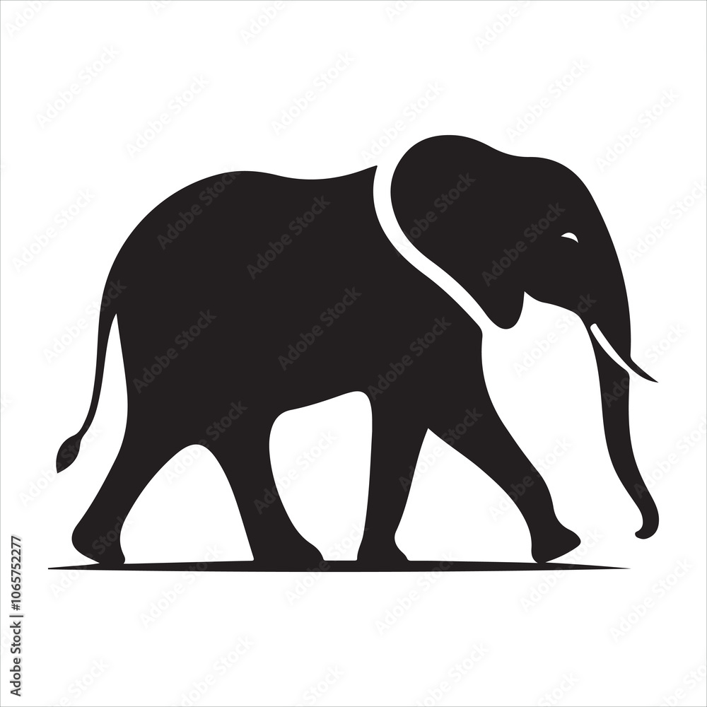 Obraz premium Black silhouette of a standing elephant on a clean white background