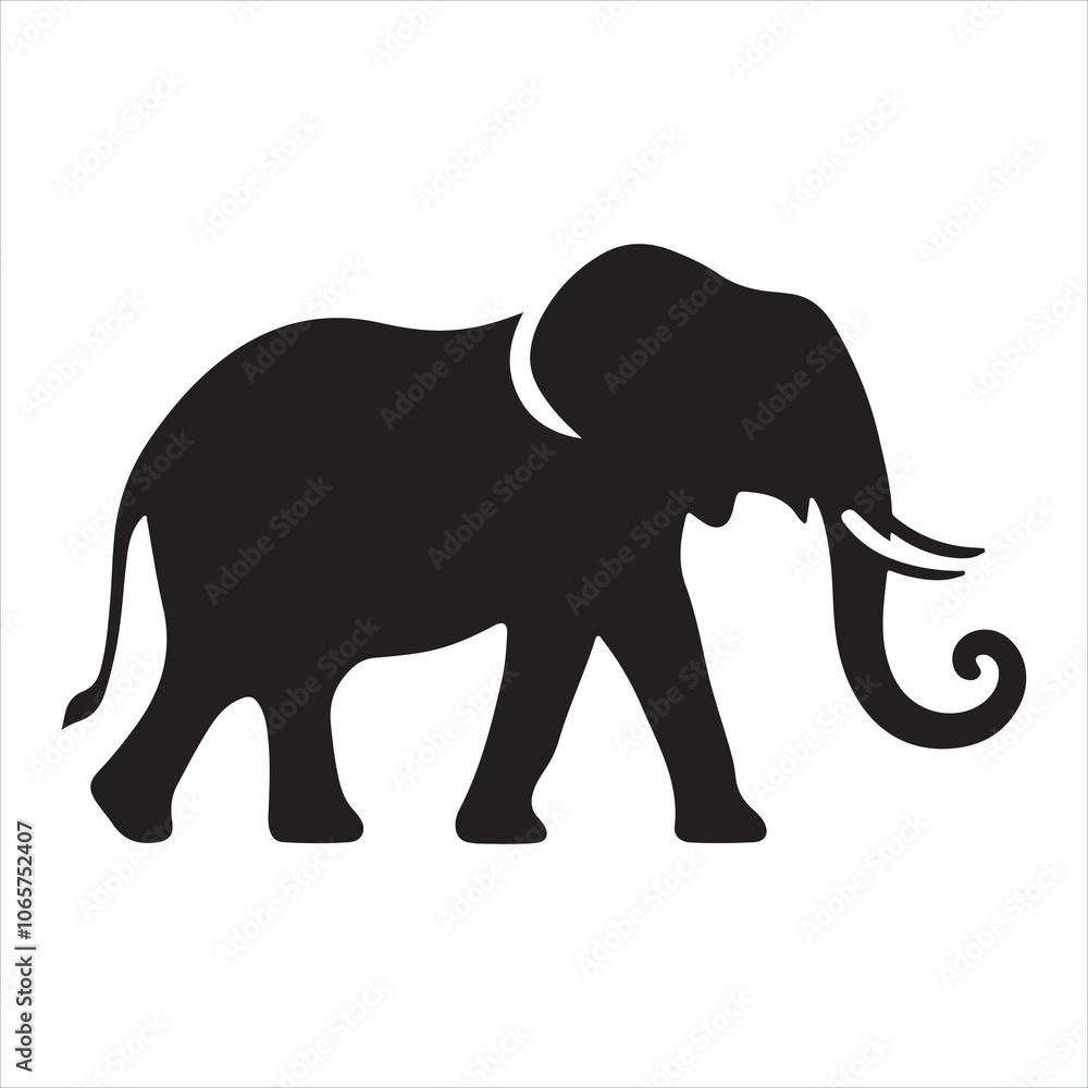 Fototapeta premium Black silhouette of a standing elephant on a clean white background