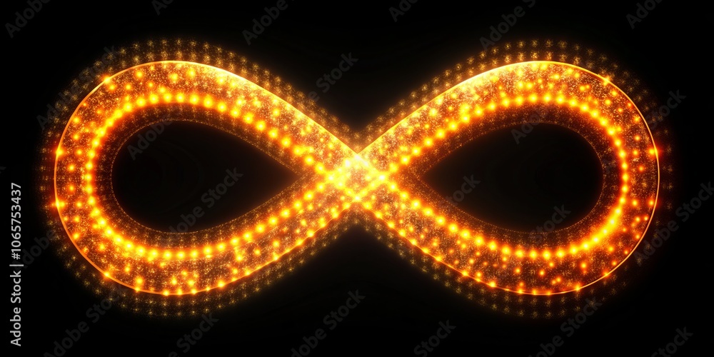 Naklejka premium Golden Infinity Symbol with Sparkling Lights on a Black Background