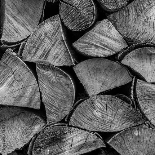 Stacked wooden logs.