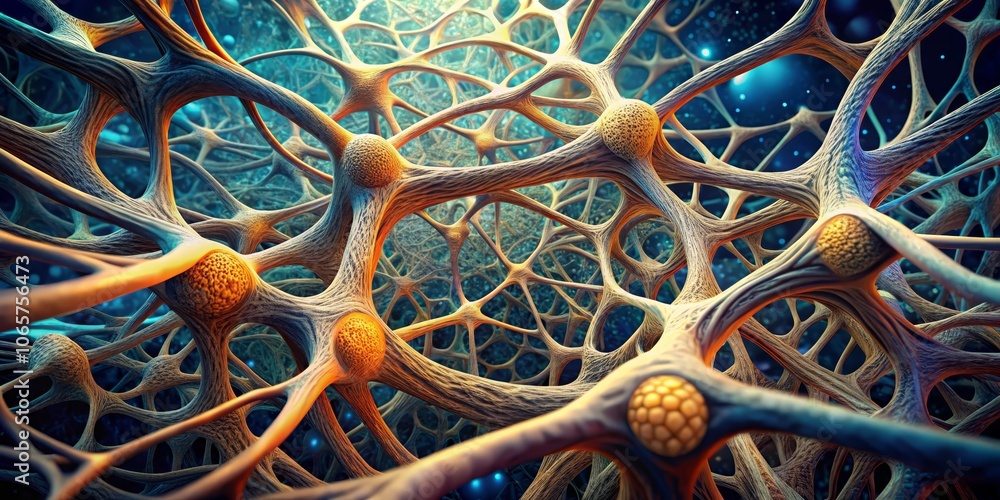 Neural Network Interconnected Pathways and Nodes in a Vibrant Blue and ...