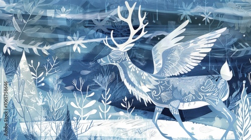 Arcticthemed stock illustration with Scandinavian folk art motifs photo