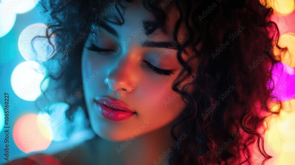 Fototapeta premium Woman's Face with Bright Lights Background