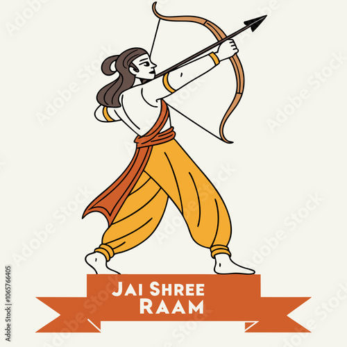 God Ram-related image with archery and write 'Jai Shree Raam' on the image with a white background vector design,  photo