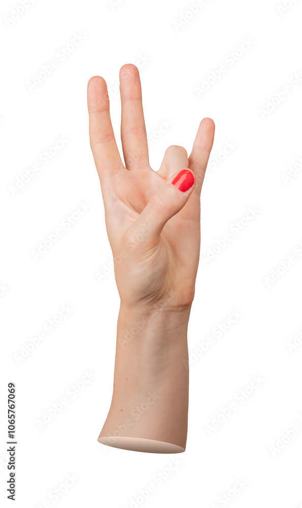 Fototapeta premium hand gesture, number 7 in sign language, isolated on a white background.