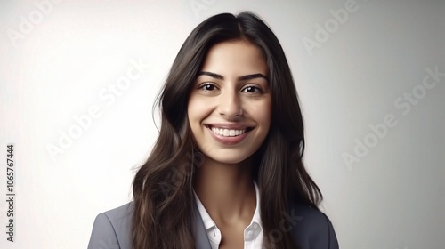 Confident Businesswoman Smiling in Studio Setting