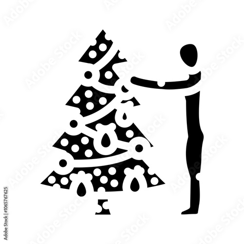 decorating the christmas tree glyph icon vector. decorating the christmas tree sign. isolated symbol illustration