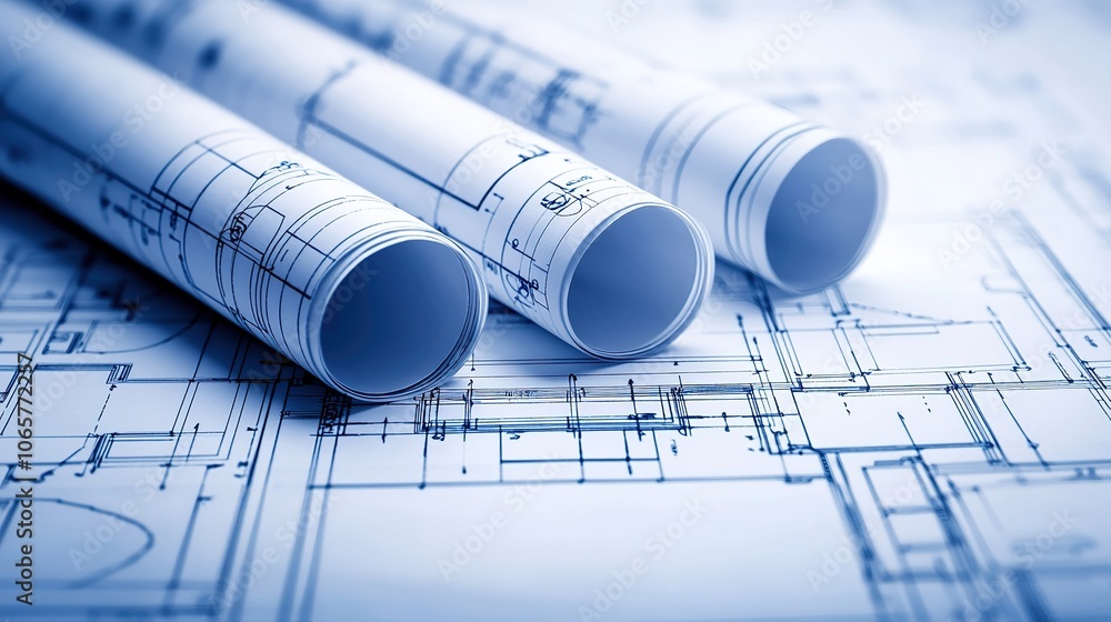 A close-up of rolled architectural blueprints, displaying detailed plans and measurements, emphasizing precision and design in building projects. A close-up of rolled architectural blueprints, displaying detailed plans and measurements, emphasizing precision and design in building projects.