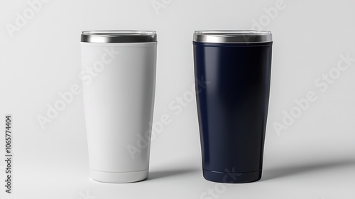 Wallpaper Mural Two insulated tumblers in white and navy blue with metallic lids, ideal for beverages and convenient travel. Torontodigital.ca