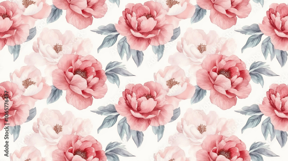 Fototapeta Romantic watercolor peonies in a seamless pattern exquisite botanical illustration for elegant greeting cards and invitations