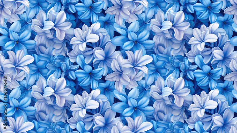 Fototapeta premium Seamless pattern featuring vibrant blue hyacinth flowers ideal for fabric design or home decor