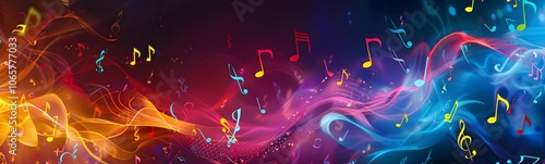 Abstract Colorful music background with notes. 