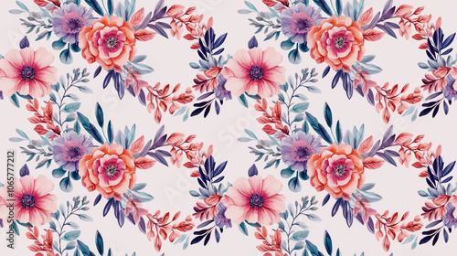 Wallpaper Mural Seamless pattern of a watercolor floral wreath featuring vibrant decorative flowers and plant elements for elegant design projects Torontodigital.ca