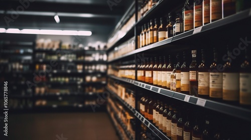 Shelves of Bottles in a Liquor Store