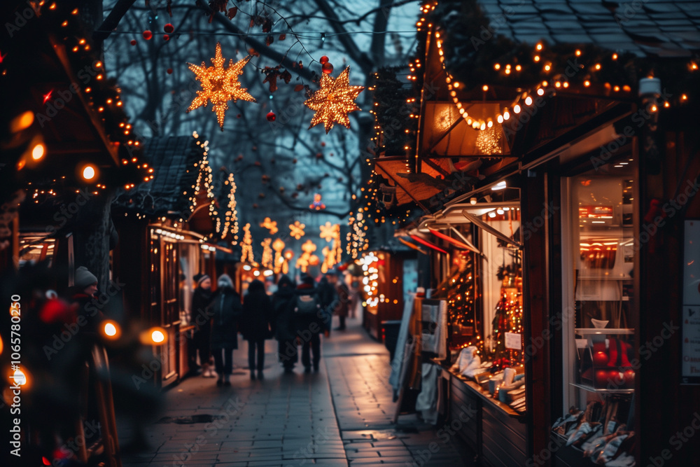 Fototapeta premium Christmas market. Christmas decorations of street.