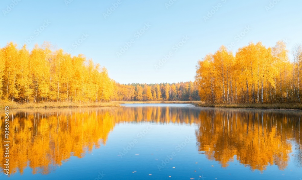 Obraz premium Serene Autumn Pond Reflections Tranquil Fall Landscape for Thanksgiving and Halloween