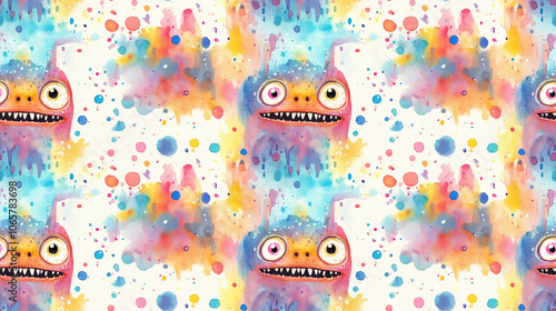 Colorful watercolor illustration of a whimsical monster resembling an alien or microorganism perfect for playful designs and children s products photo