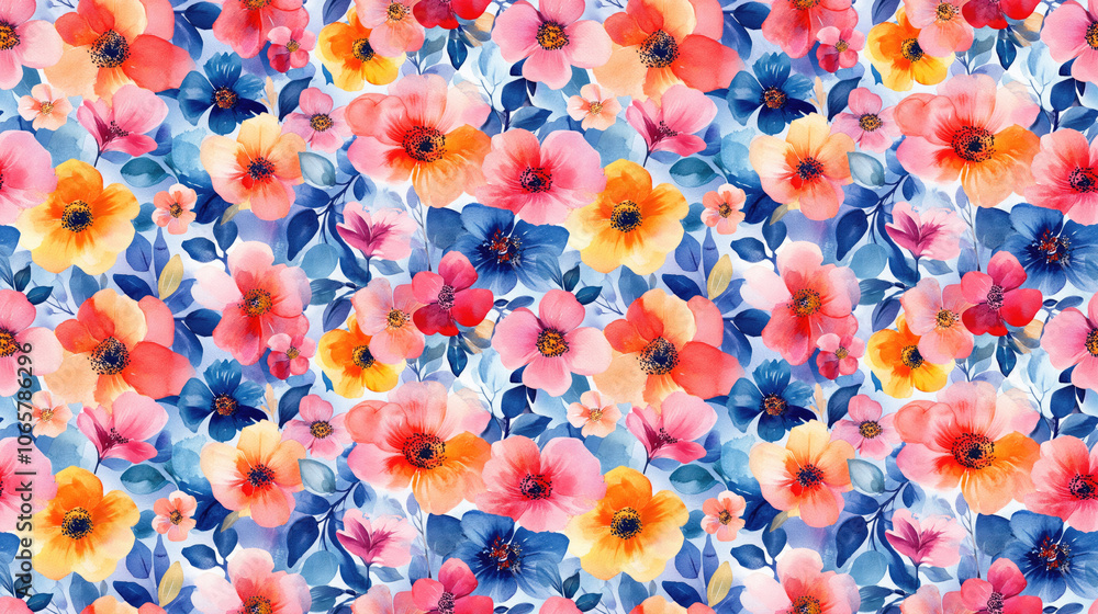 Fototapeta premium Floral seamless pattern featuring vibrant watercolor illustrations perfect for textile design and home decor