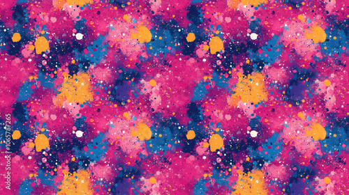 Vibrant grunge splatter paint pattern with bold colors perfect for textile design and digital backgrounds