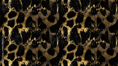 Seamless black and gold animal print pattern featuring hand drawn textures perfect for creative textile design wallpaper or fashion applications