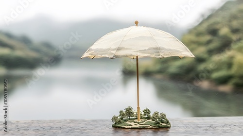 Wallpaper Mural Tiny Landscape Under Huge Umbrella in Misty Environment Torontodigital.ca