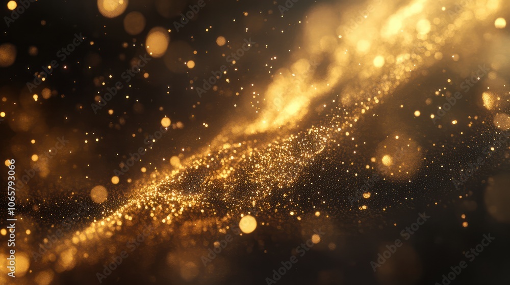 Fototapeta premium Golden light shine particles bokeh on dark background, Ai generated image