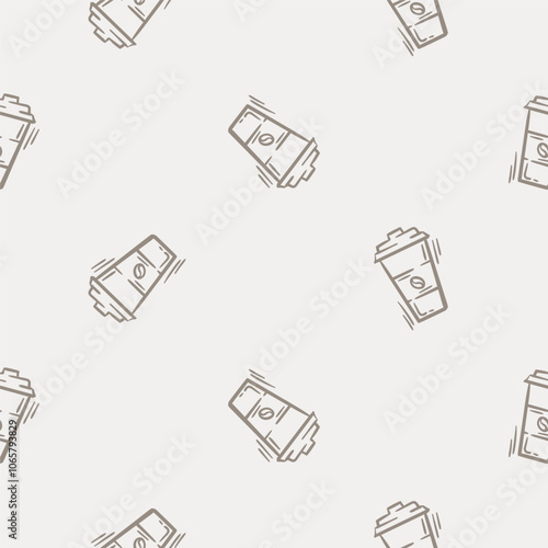 Simple black and white seamless pattern with paper coffee cup. Set of icons for the design of a cafe, restaurant, coffee shop, cafeteria. Endless background for gift paper