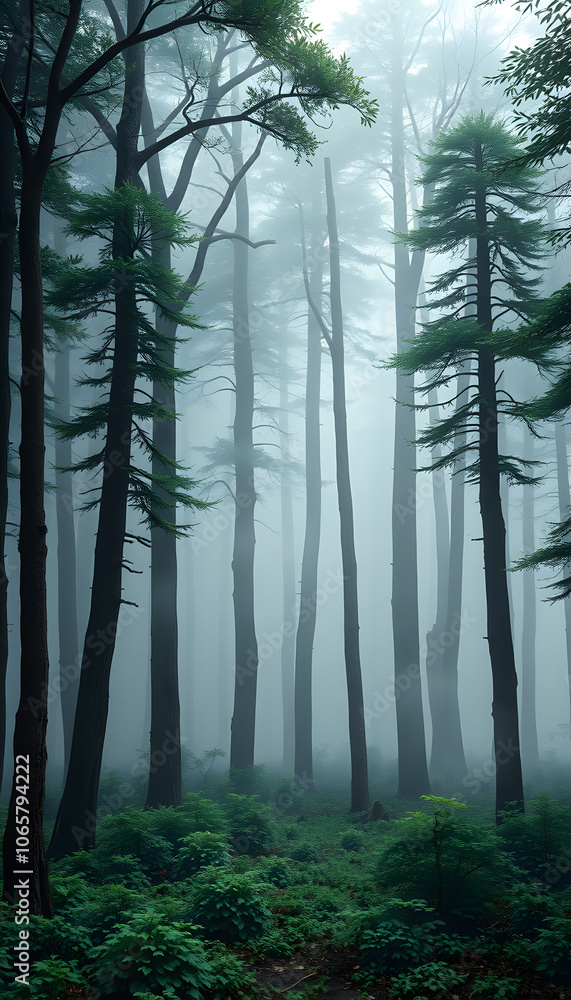 Naklejka premium fog in the forest isolated with white highlights, png
