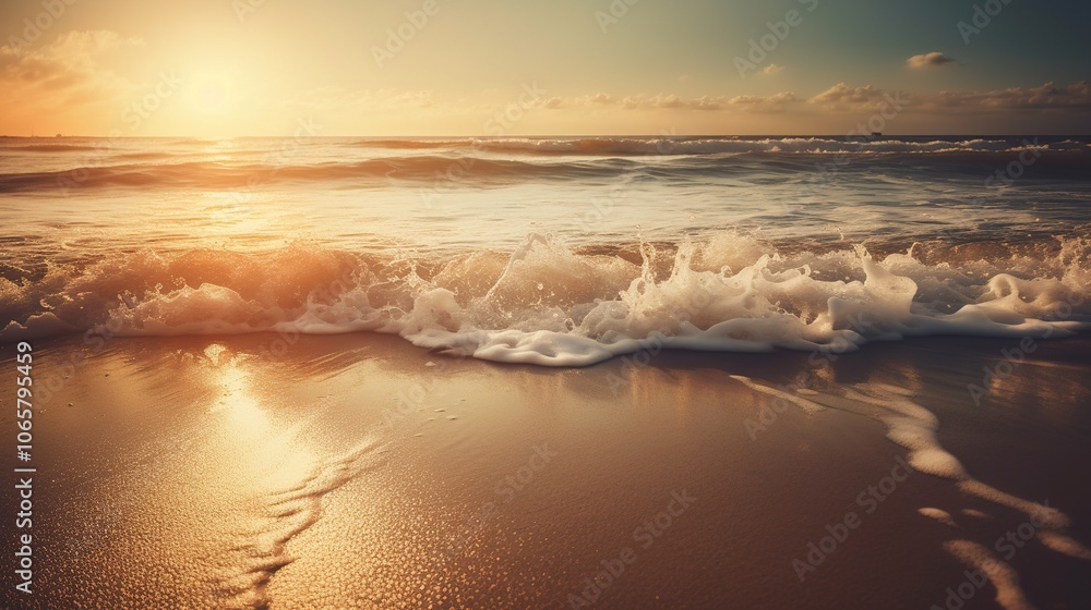 Fototapeta premium Serene Sunset Over Gentle Ocean Waves