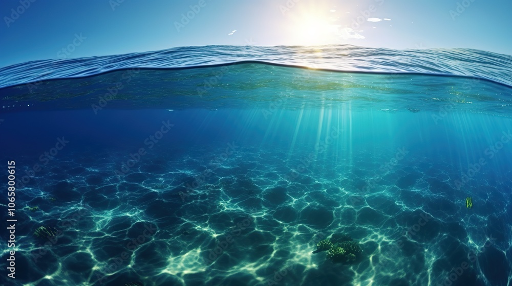 Fototapeta premium Sunlit Ocean Scene with Underwater View