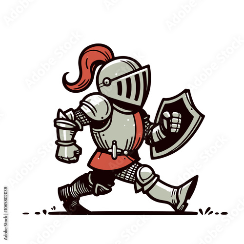 Cartoon knight character walking. Isolated vector illustration