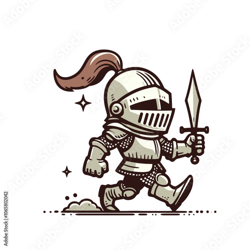 Cartoon knight character walking. Isolated vector illustration