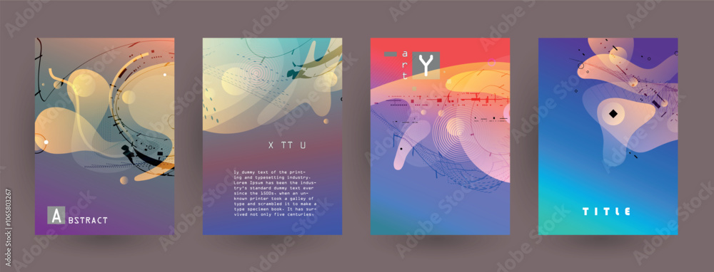 Obraz premium Abstract geometric pattern background for brochure cover design. Blue, yellow, red, orange, pink and green vector banner template 