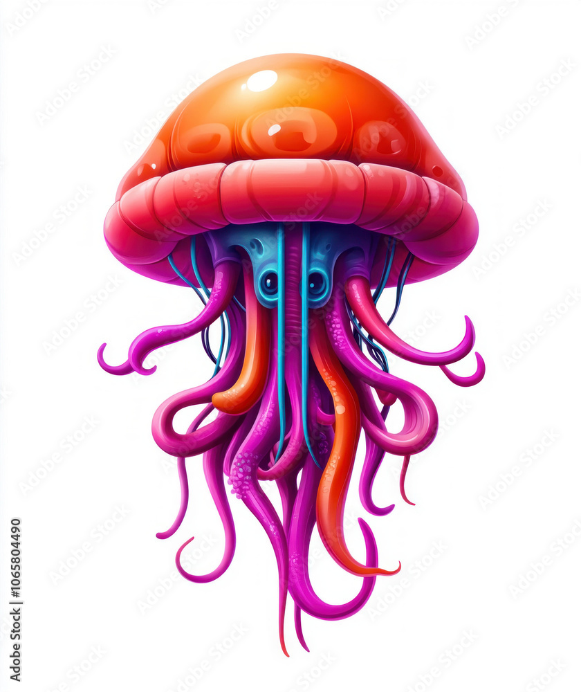 Colorful Abstract Jellyfish with Detailed Tentacles Colorful Abstract Jellyfish with Detailed Tentacles