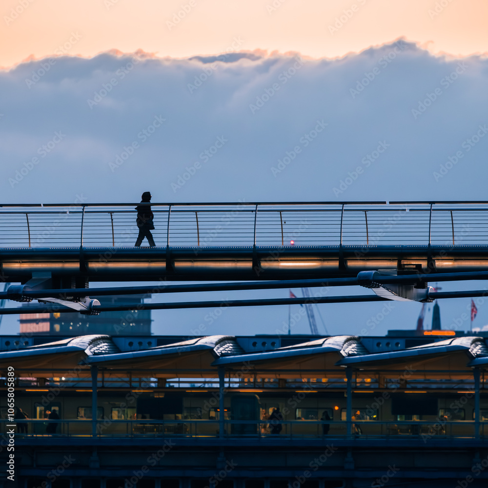 Naklejka premium silhouette of a person on a bridge