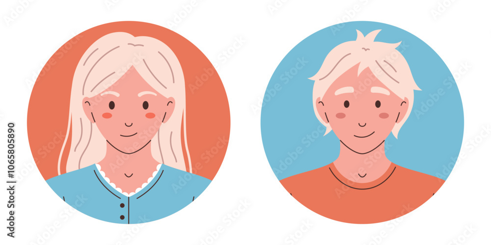Vector person avatars in circles. Teenager characters head portraits in flat design. Cute smiling girl and boy. Round icons with people. Vector person avatars in circles. Teenager characters head portraits in flat design. Cute smiling girl and boy. Round icons with people.