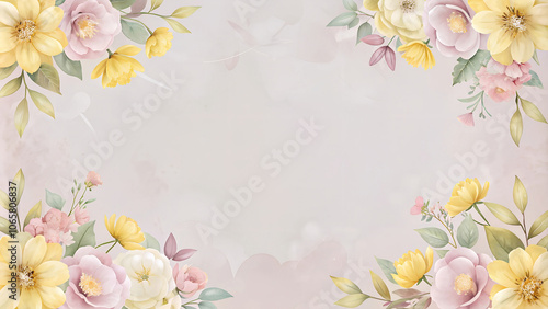 Elegant floral background with pastel flowers and leaves for invitations